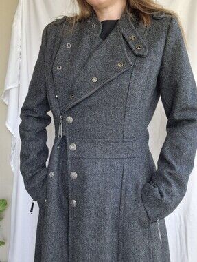 Women's Charcoal Gray Wool Guess Coat with Asymmetrical Zip